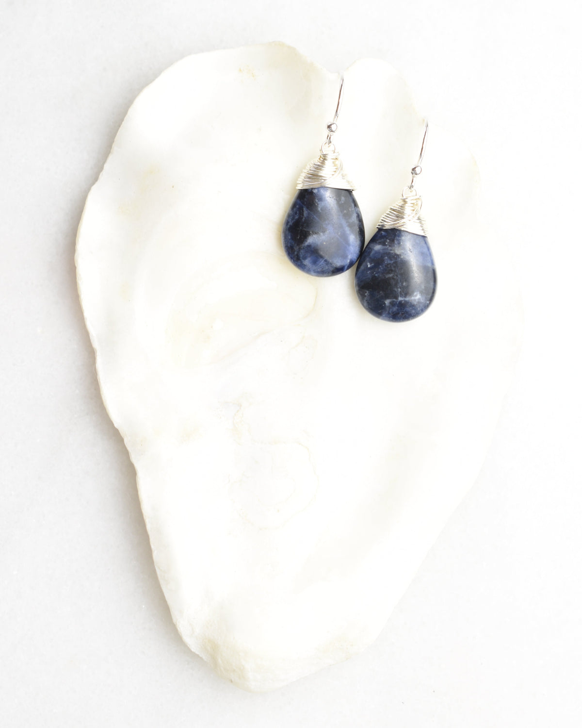 Navy Sodalite Large Crowned Hook Earrings