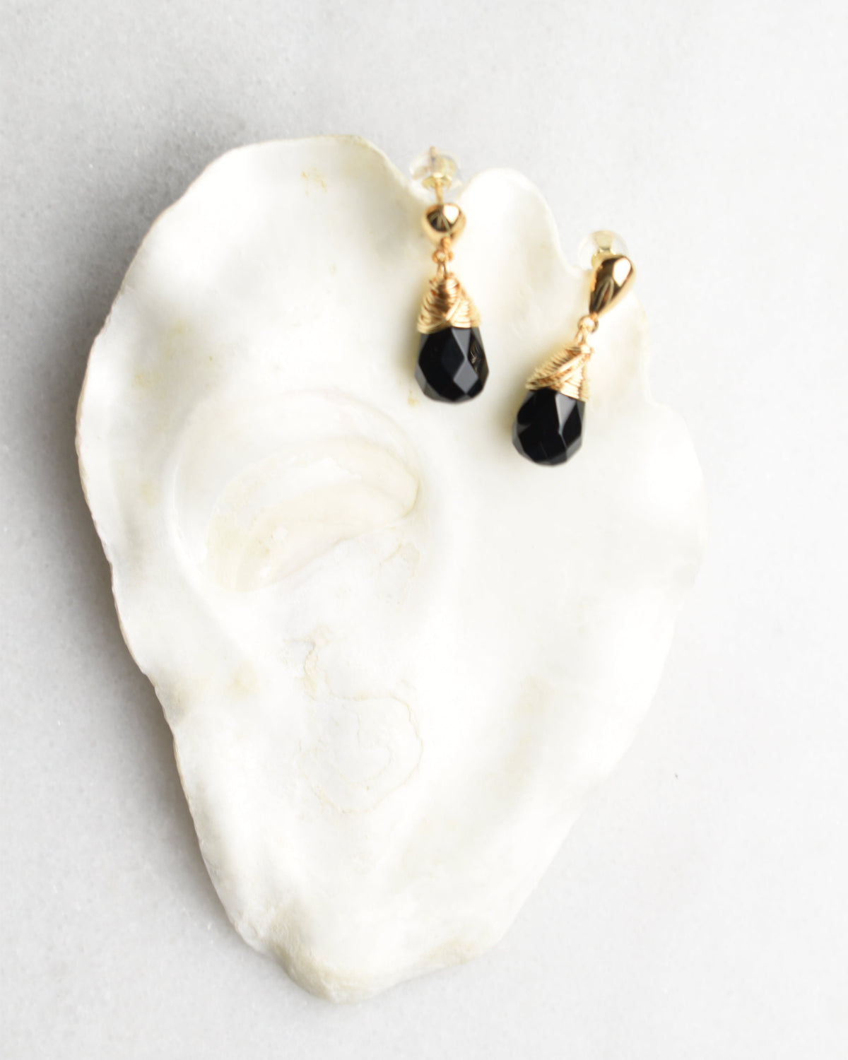 Crowned Black Onyx Reflected Teardrop Post Earrings