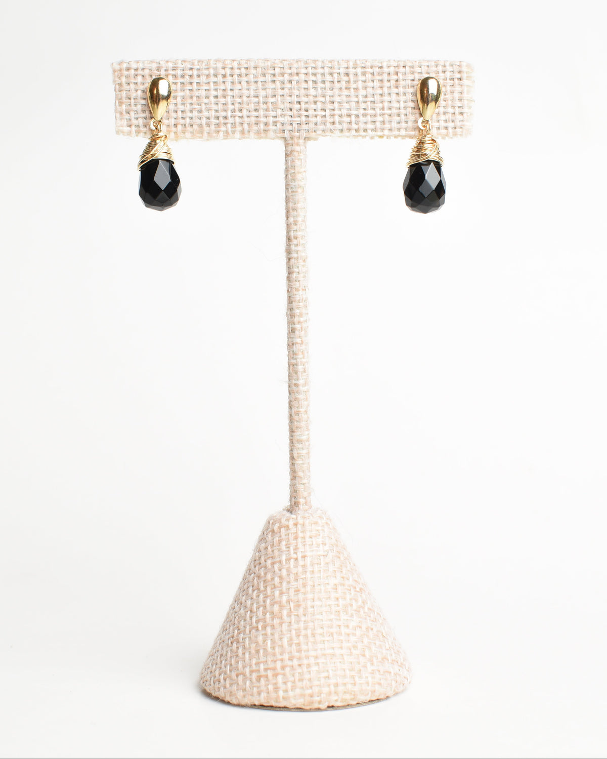 Crowned Black Onyx Reflected Teardrop Post Earrings