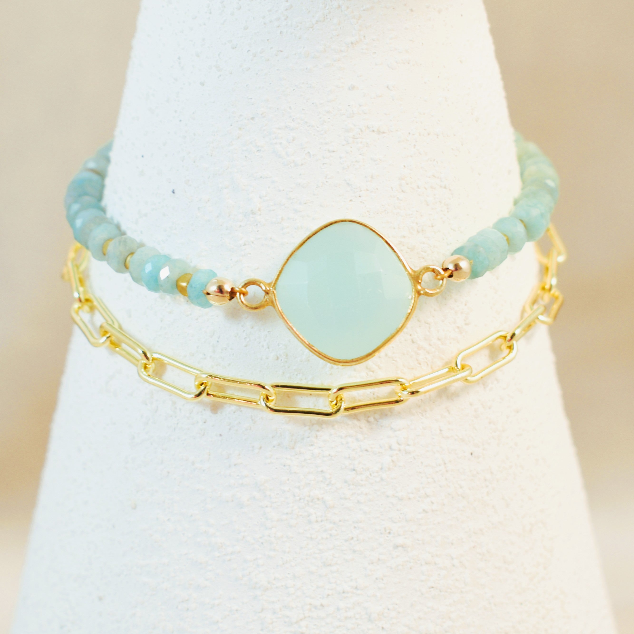 Daintier Chalcedony Bezel and Amazonite Bracelet