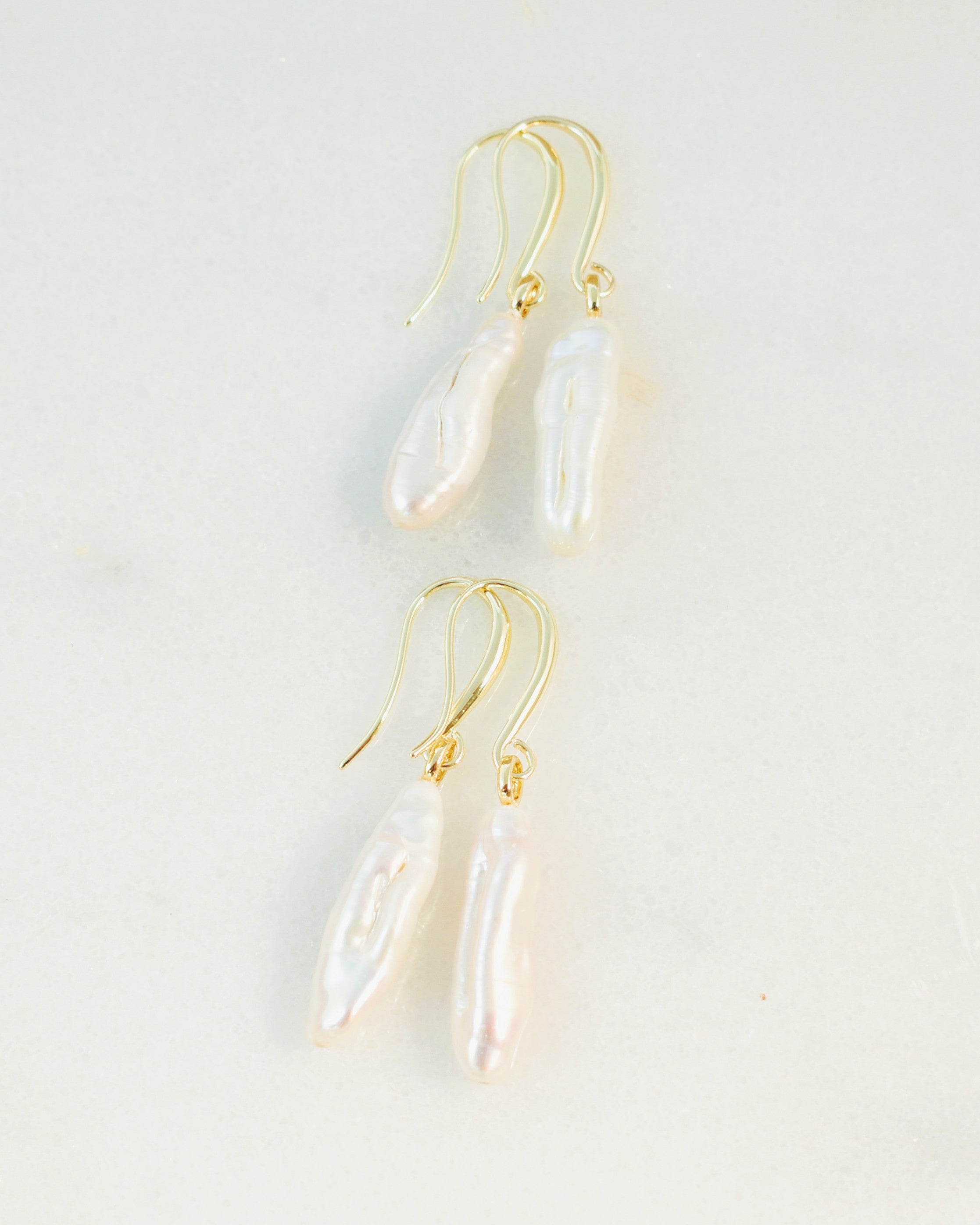 Elongated Pearl Hook Earrings