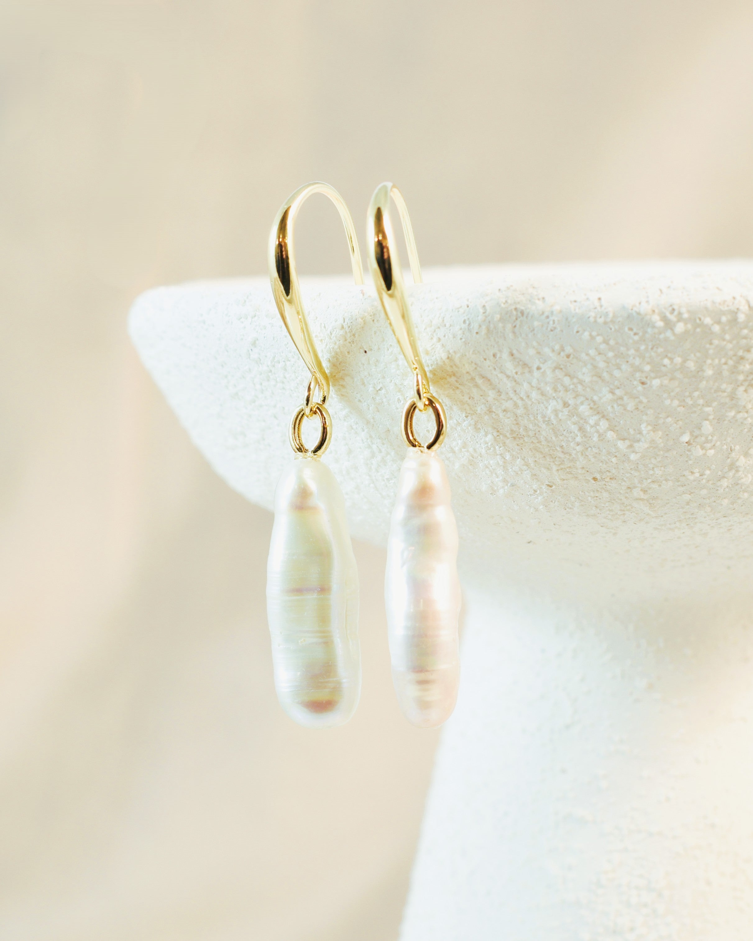 Elongated Pearl Hook Earrings