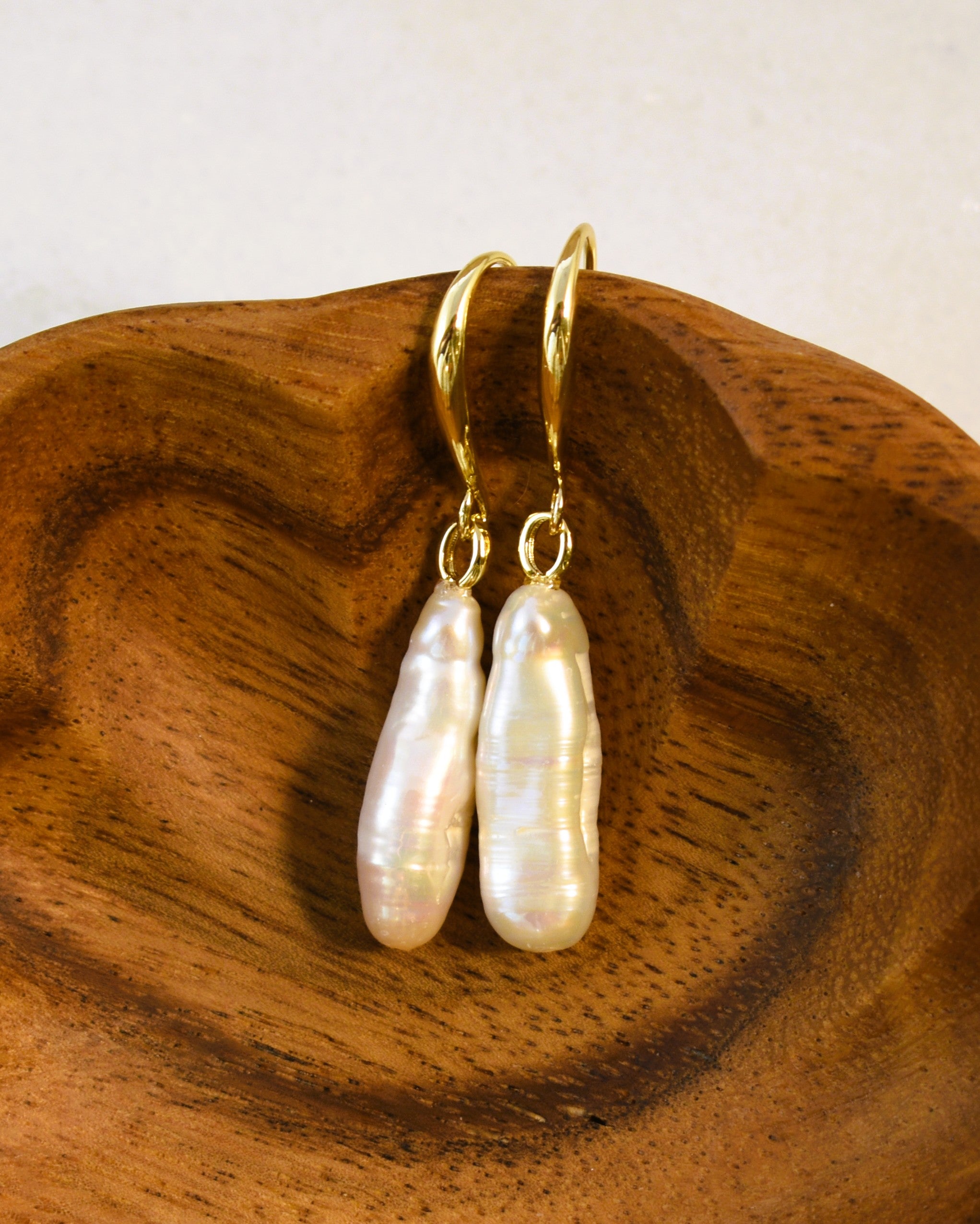 Elongated Pearl Hook Earrings