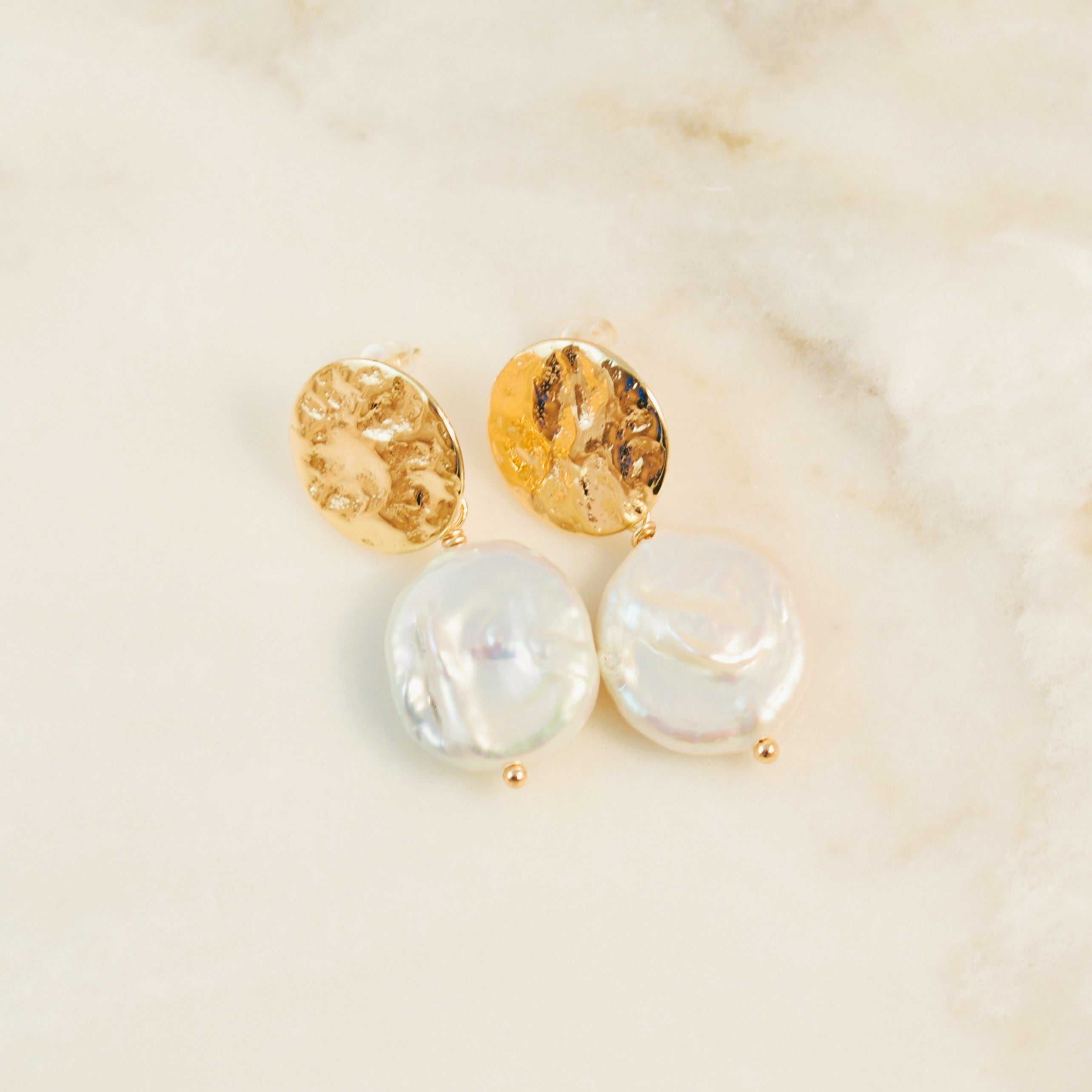 Golden Hour Coin Pearl Post Earrings
