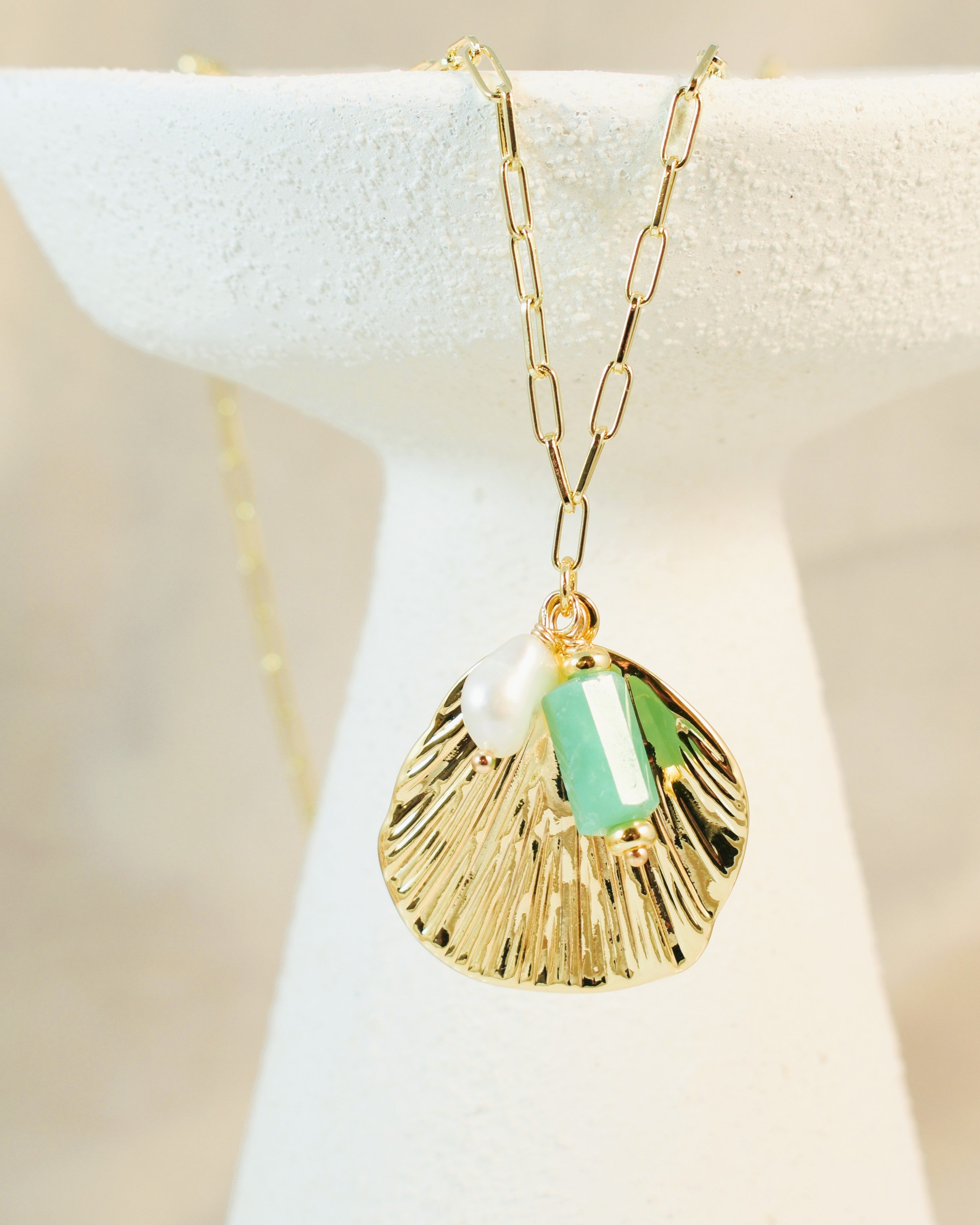 Large Abstract Shell Pendant Cluster Necklace