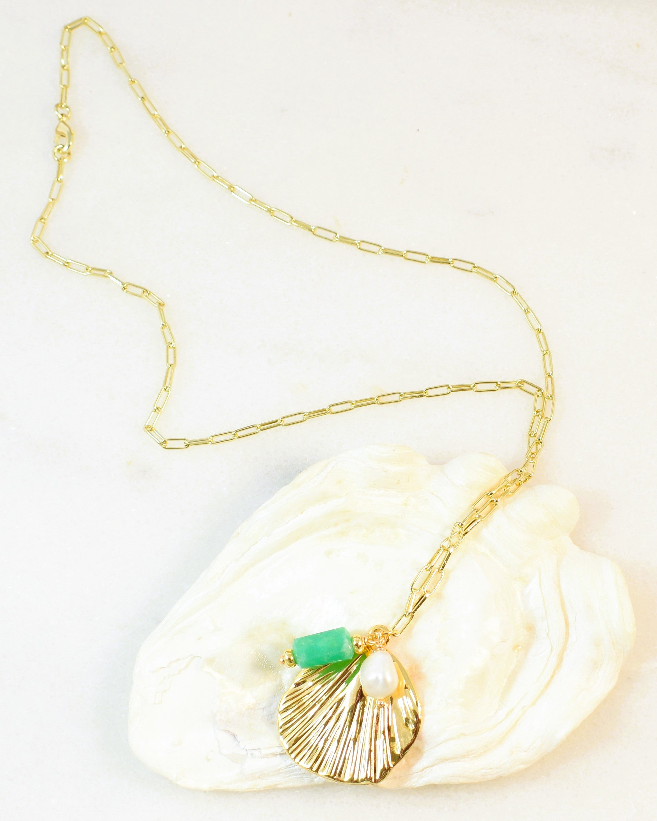 Large Abstract Shell Pendant Cluster Necklace