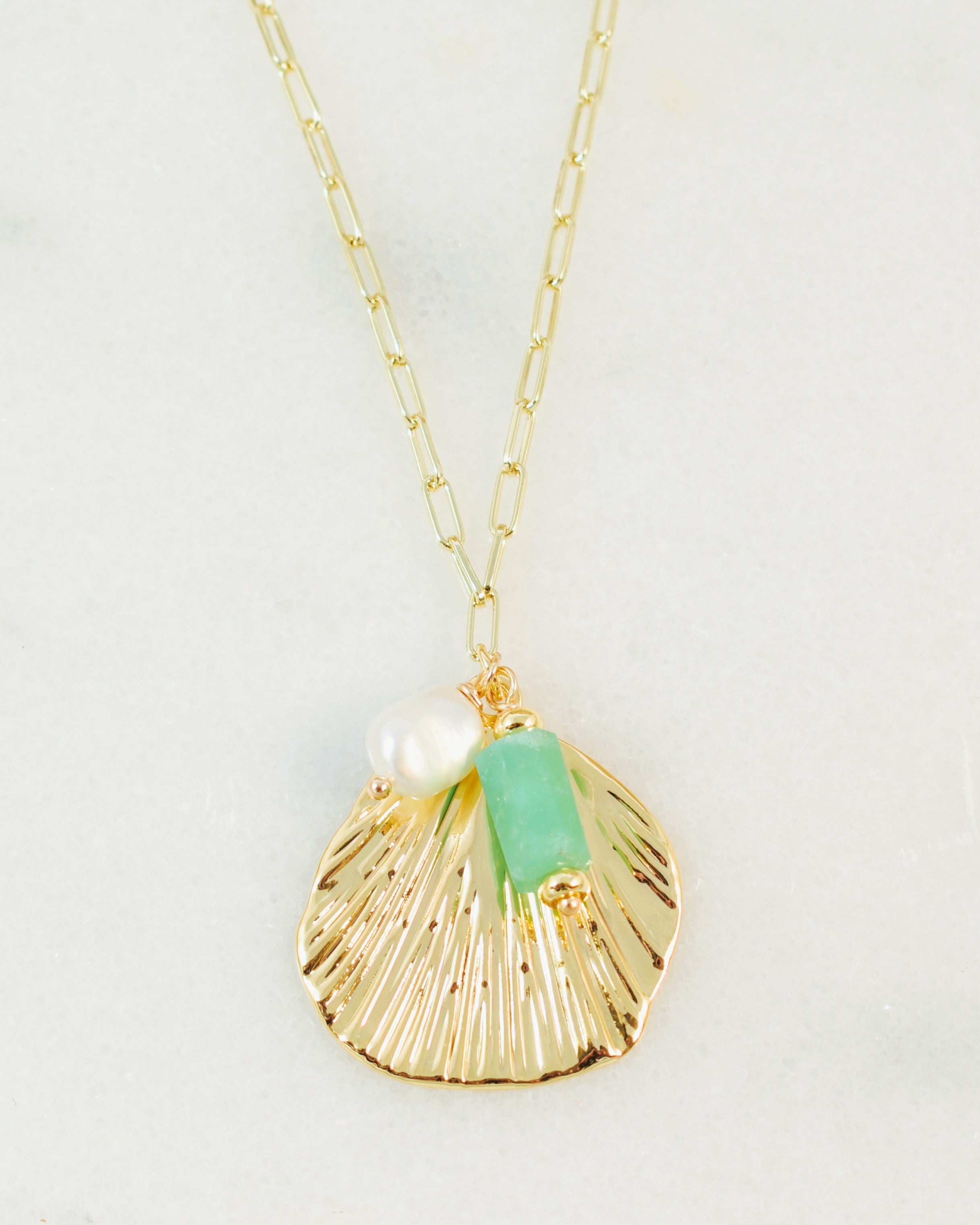 Large Abstract Shell Pendant Cluster Necklace