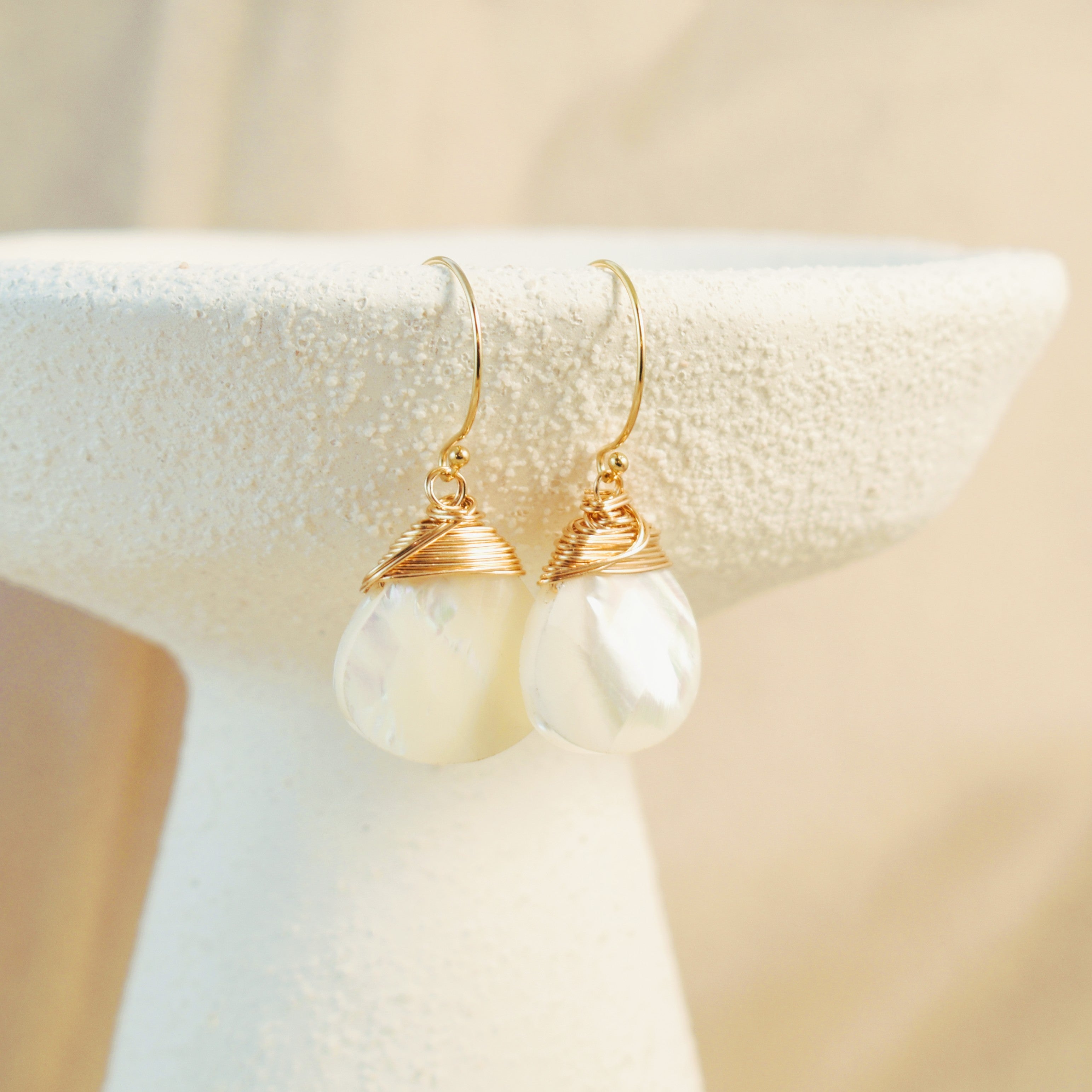 Large Crowned Mother of Pearl Hook Earrings
