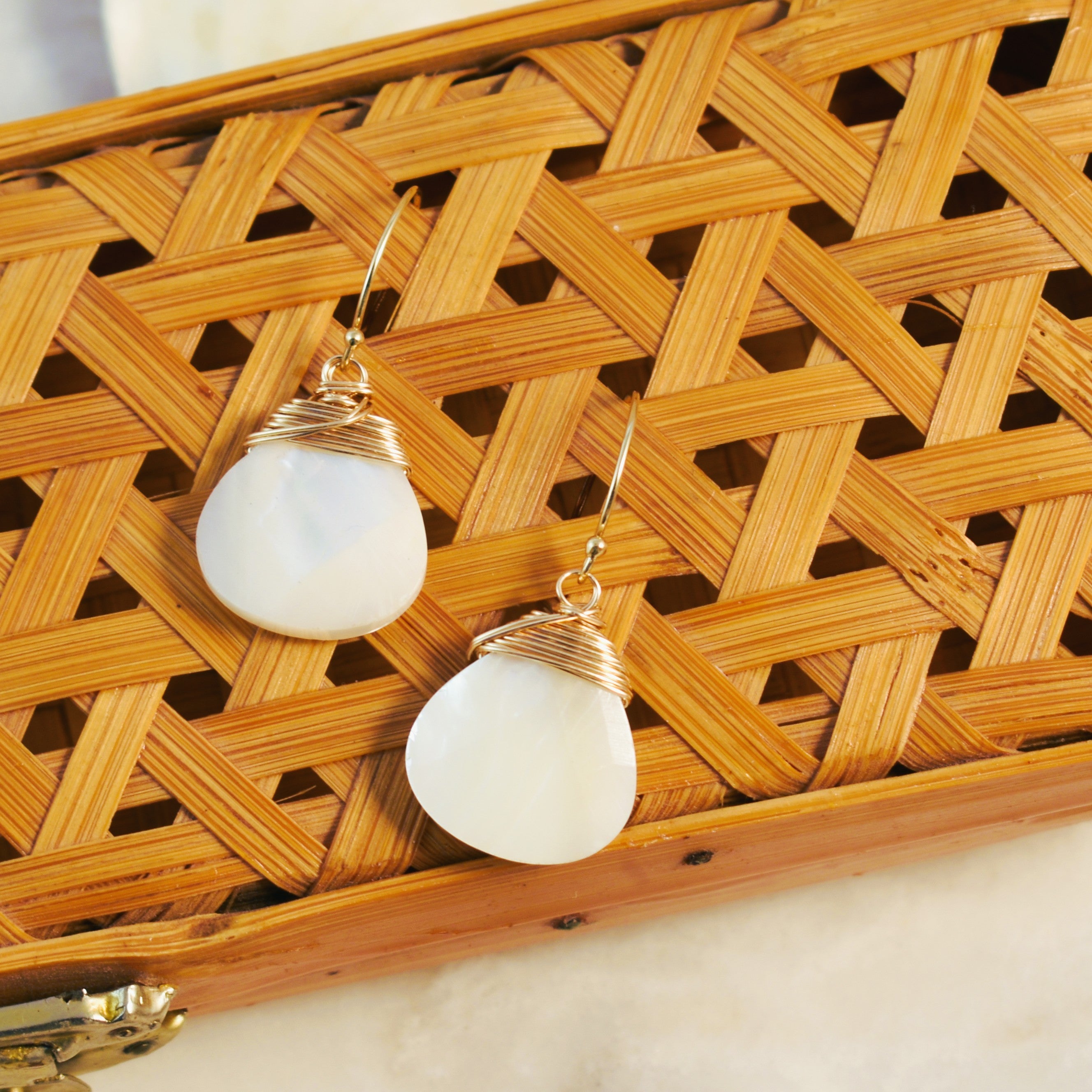 Large Crowned Mother of Pearl Hook Earrings