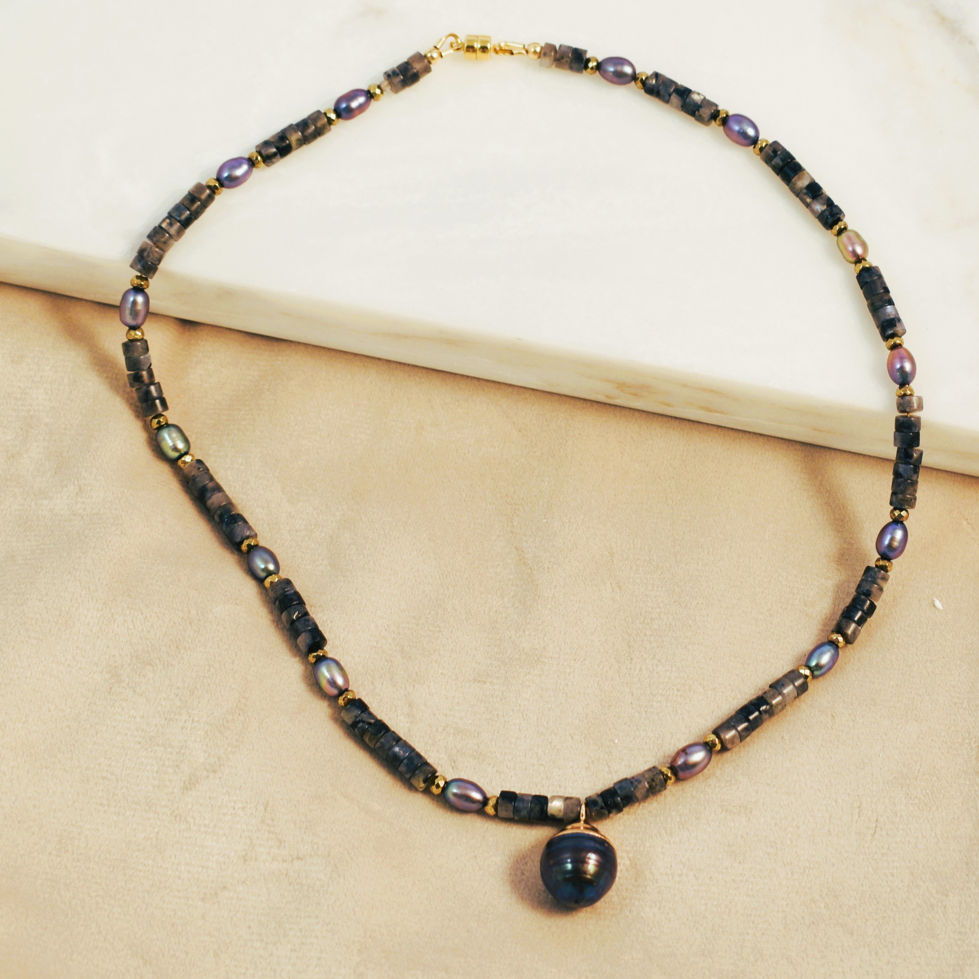 Midnight Seas Pearl Pendant Collar Necklace
