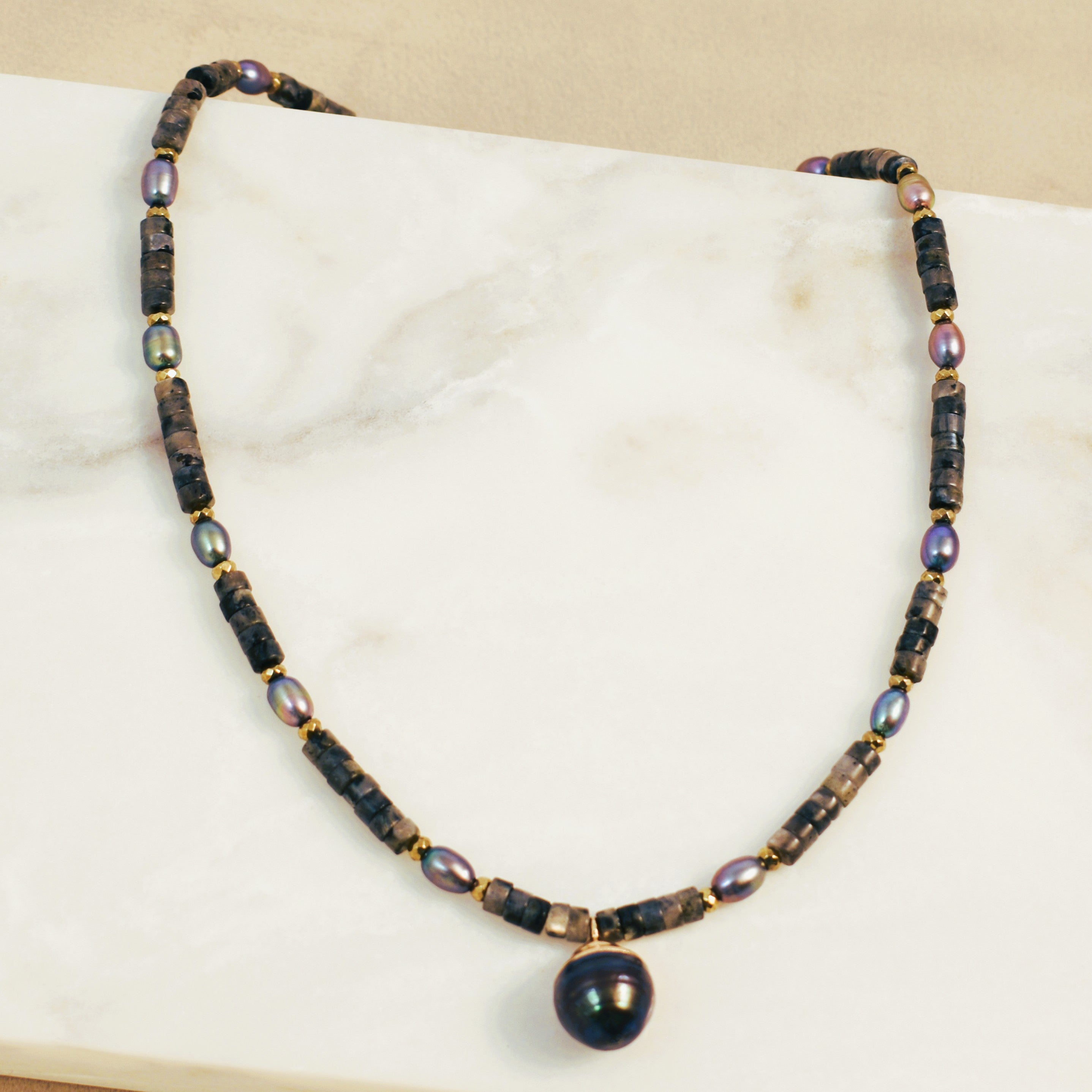 Midnight Seas Pearl Pendant Collar Necklace