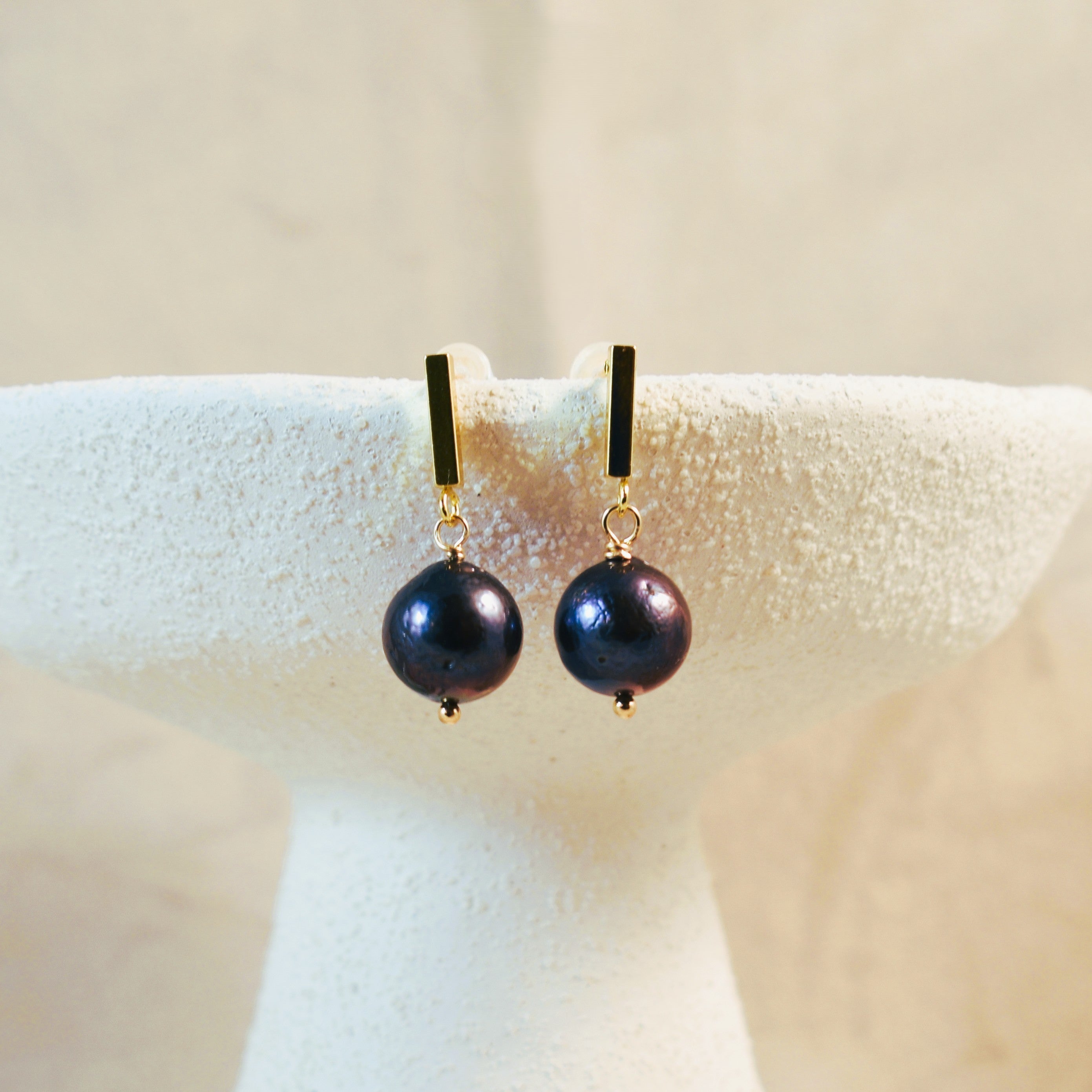 Modern Black Pearl Post Earrings