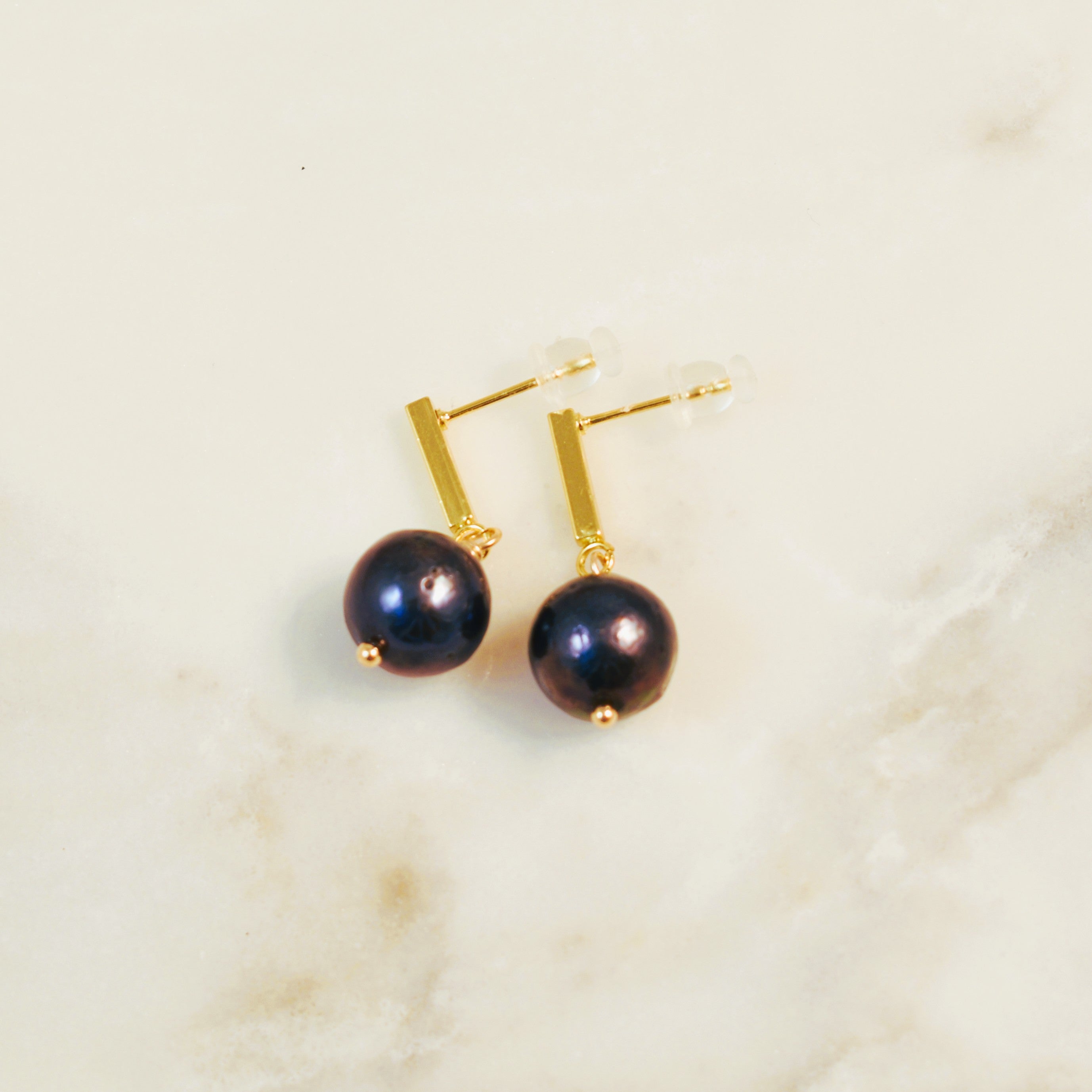 Modern Black Pearl Post Earrings
