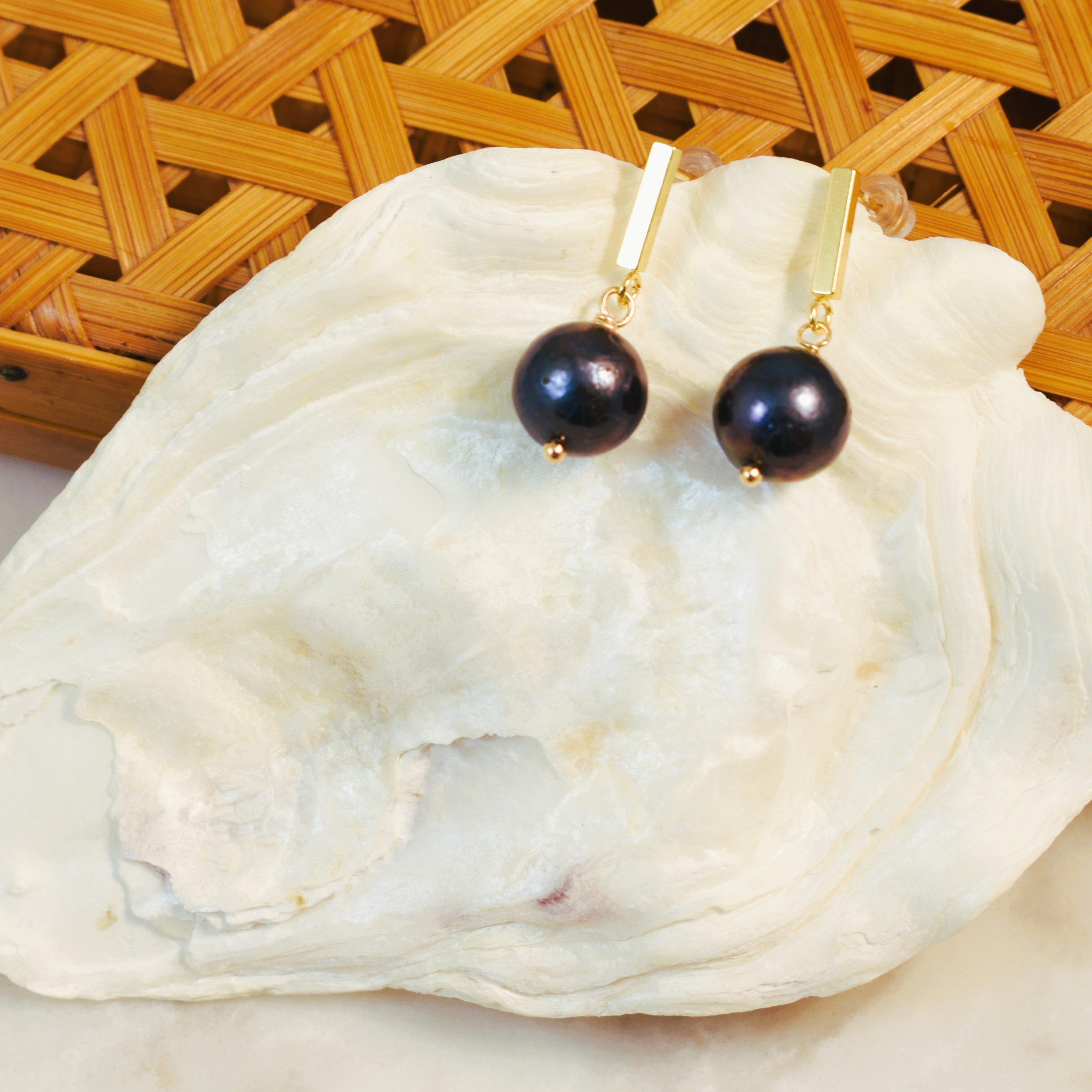 Modern Black Pearl Post Earrings