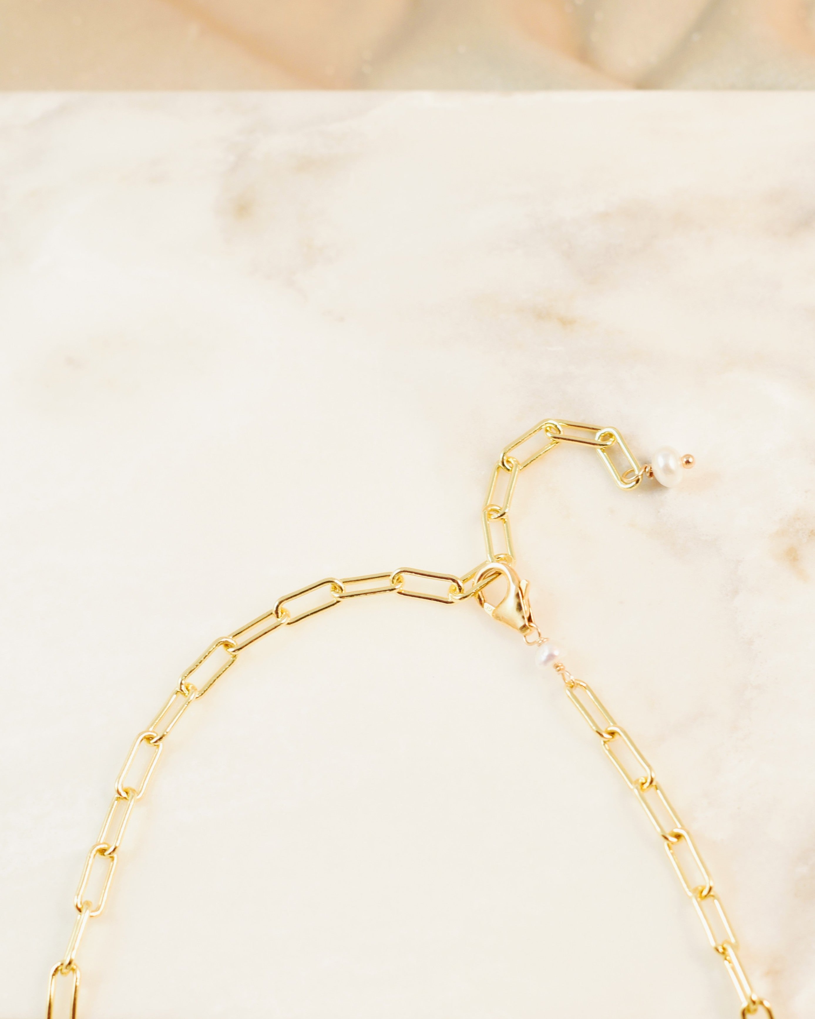 Pearl Station Paperclip Chain Necklace