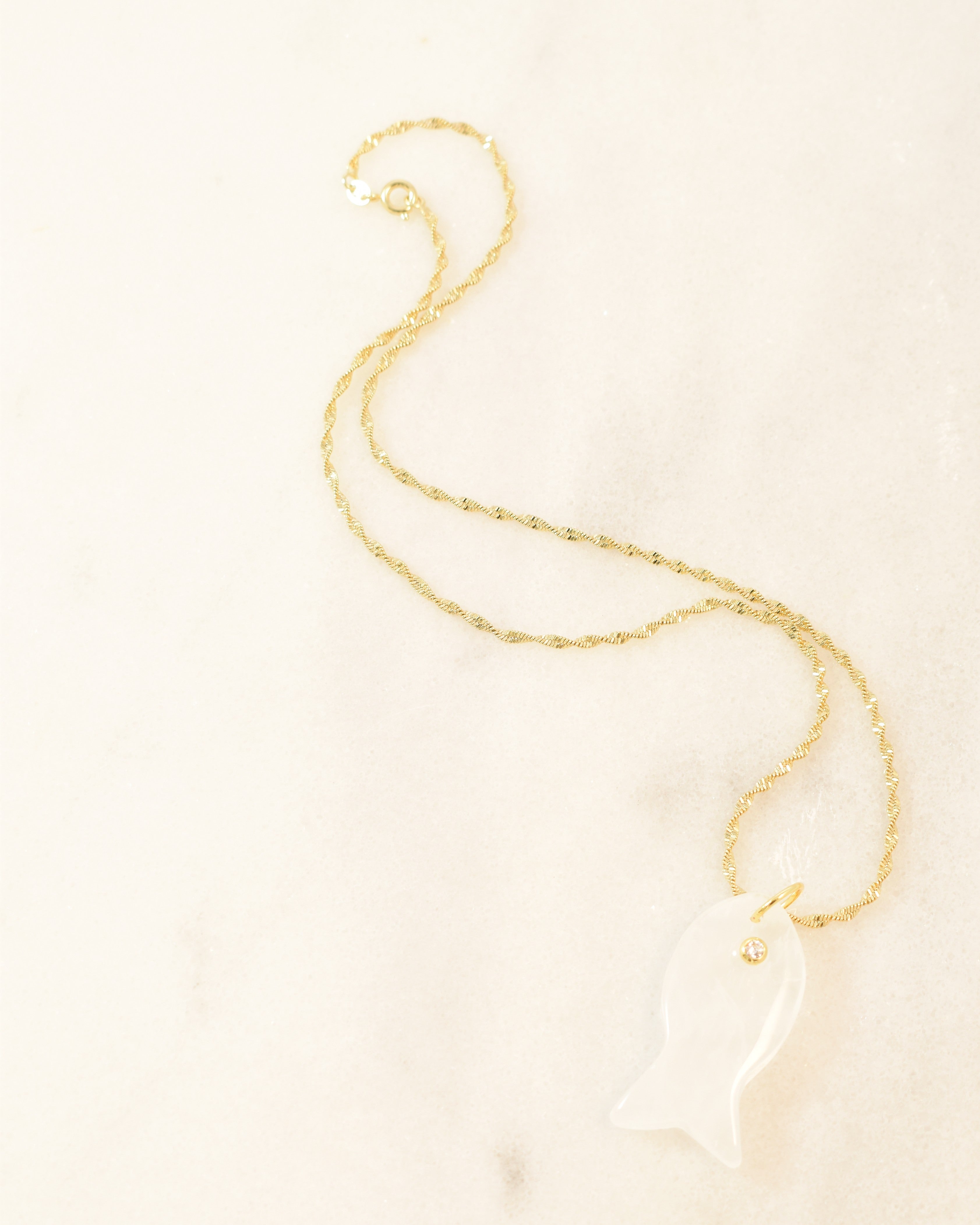 Rock Crystal Fish on the Line Pendant Necklace