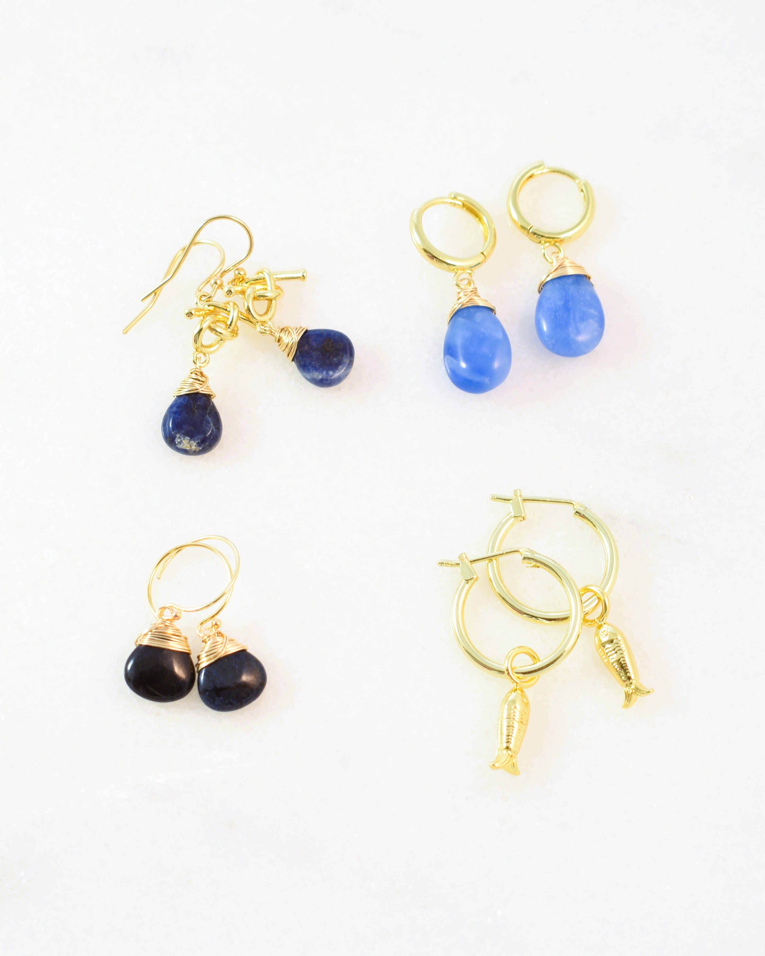 Blue SeaSpray Crowned Huggie Earrings