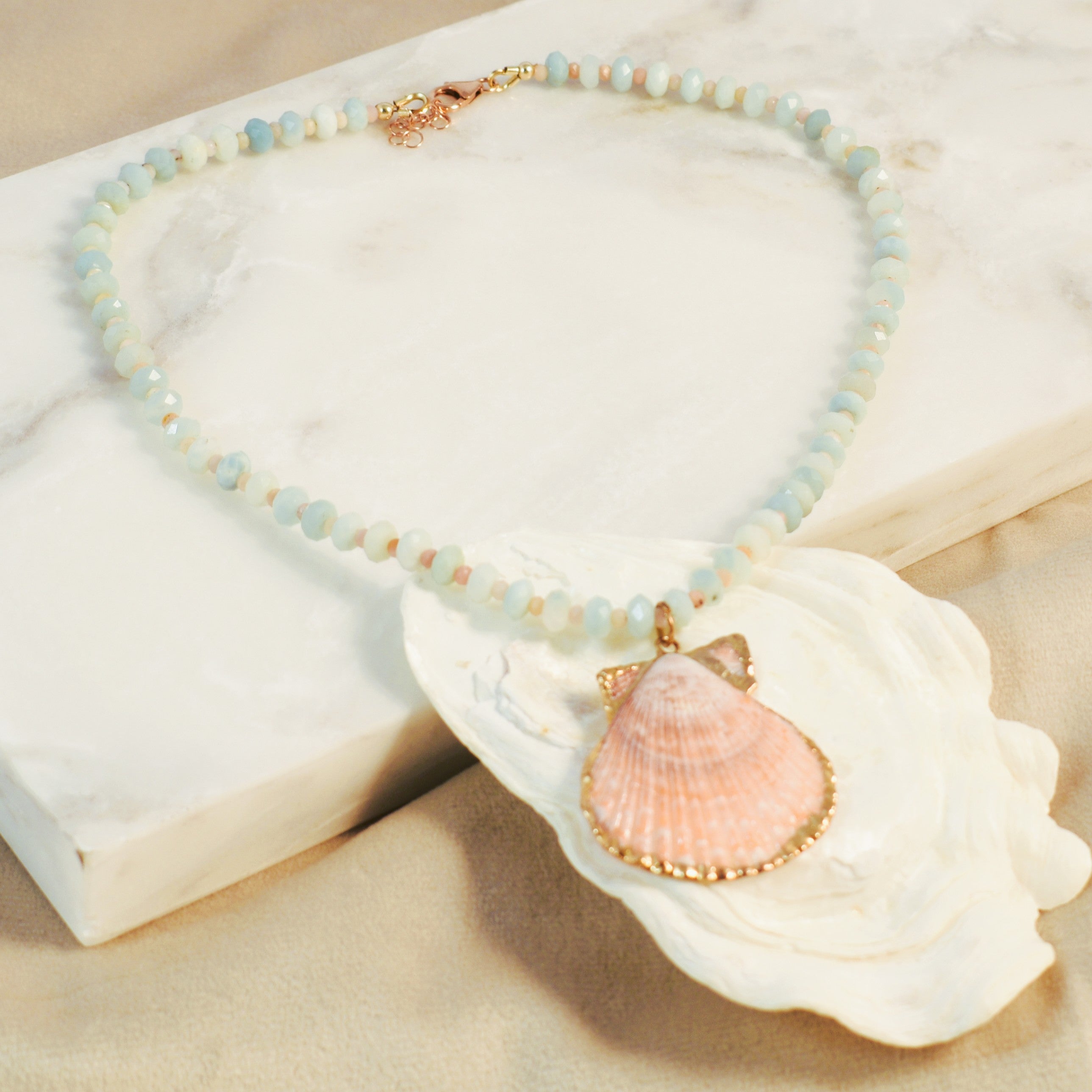 Scallop Shell Amazonite Strand Necklace