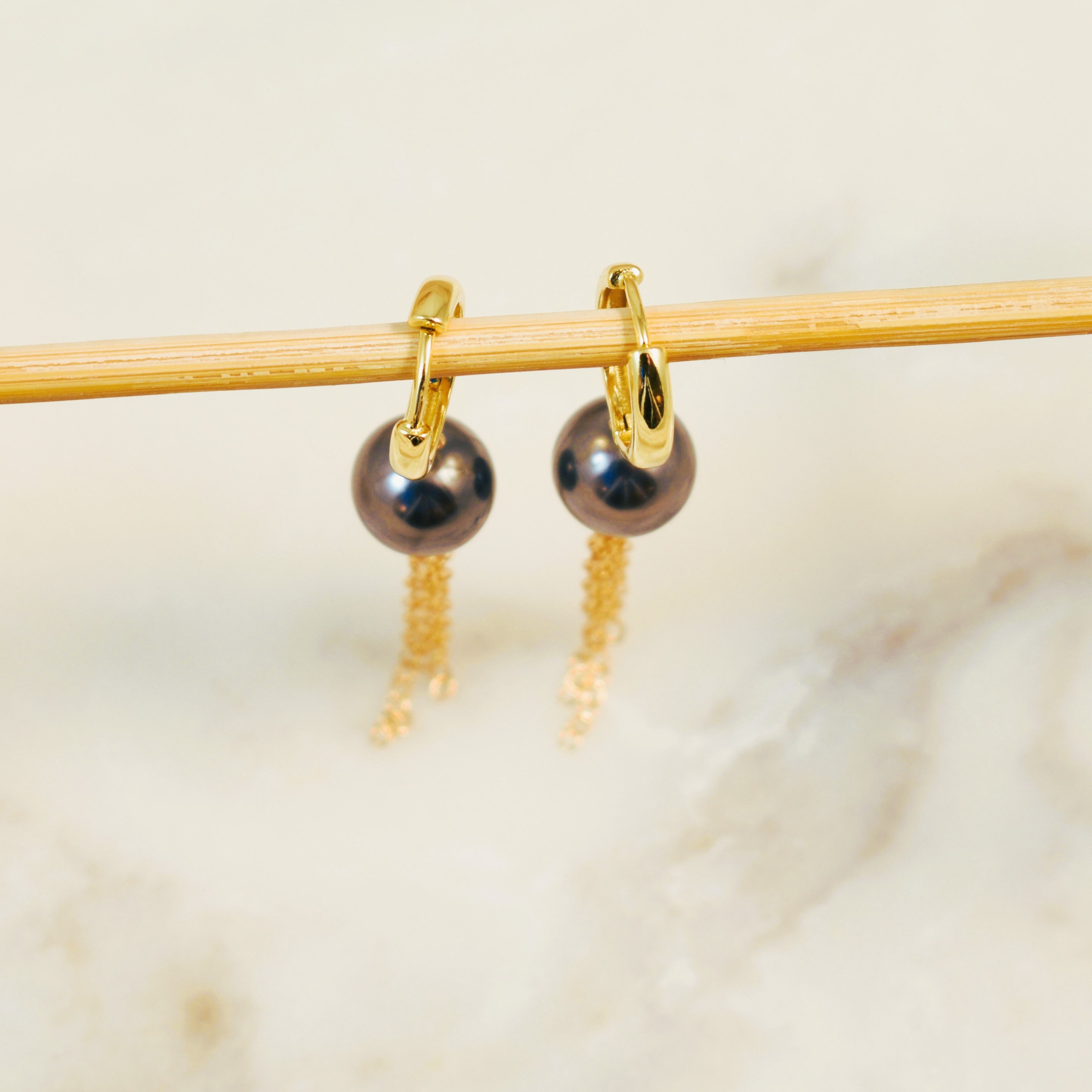 Sea Fall Black Shell Huggie Earrings