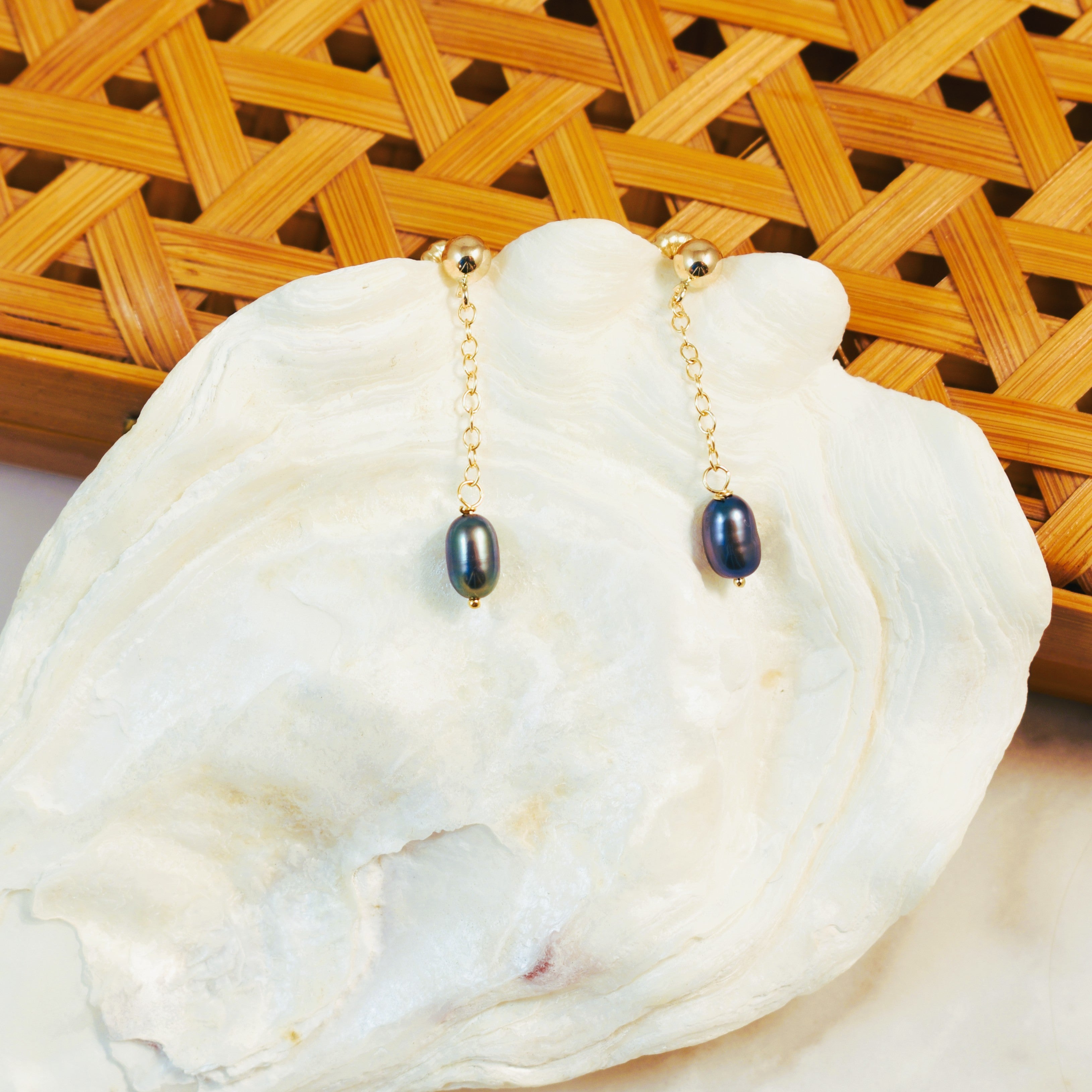 Suspended Black Pearl Post Earrings