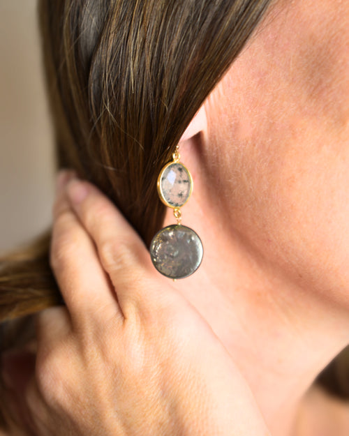 Black Coin Pearl Bezel Earrings
