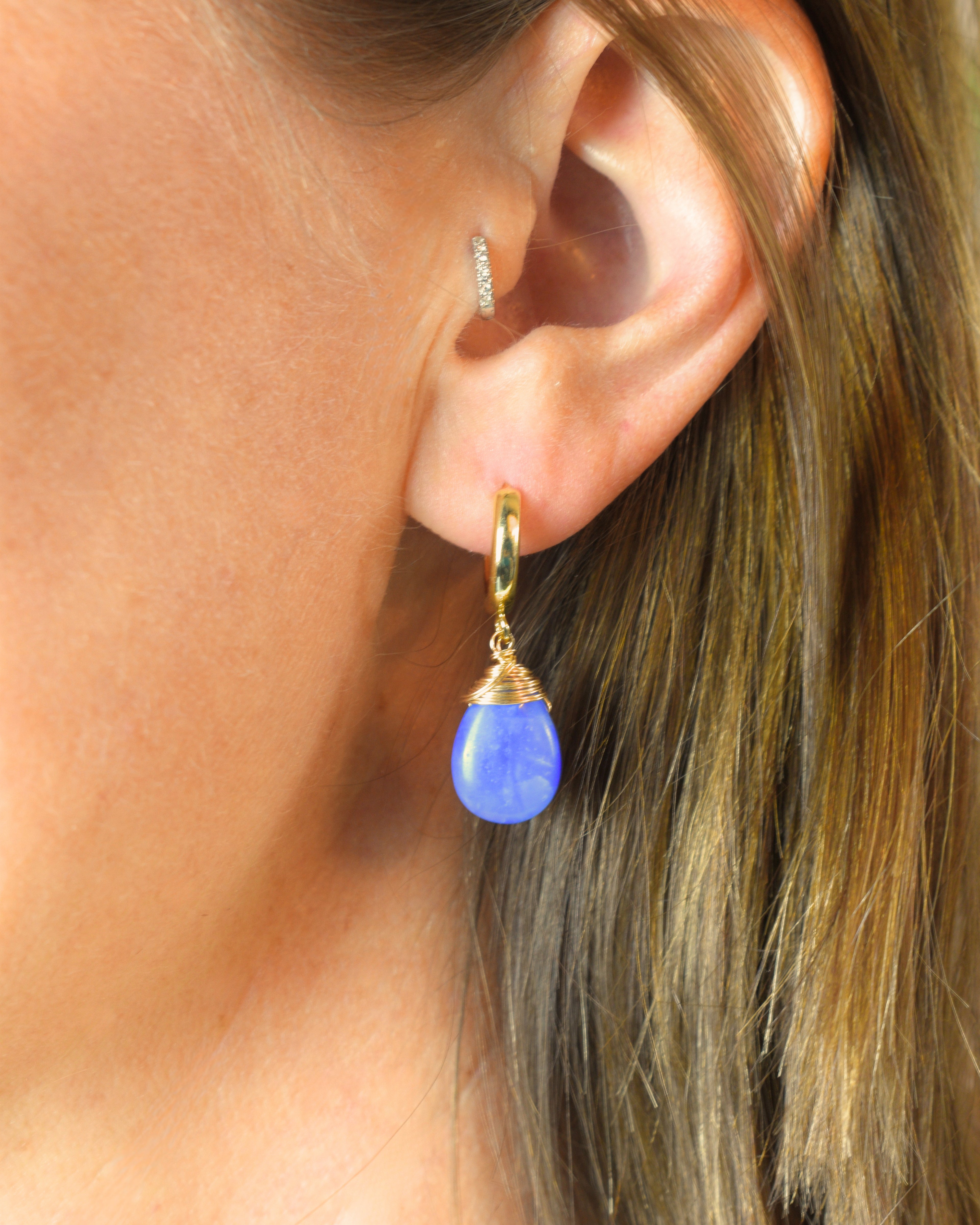 Blue SeaSpray Crowned Huggie Earrings