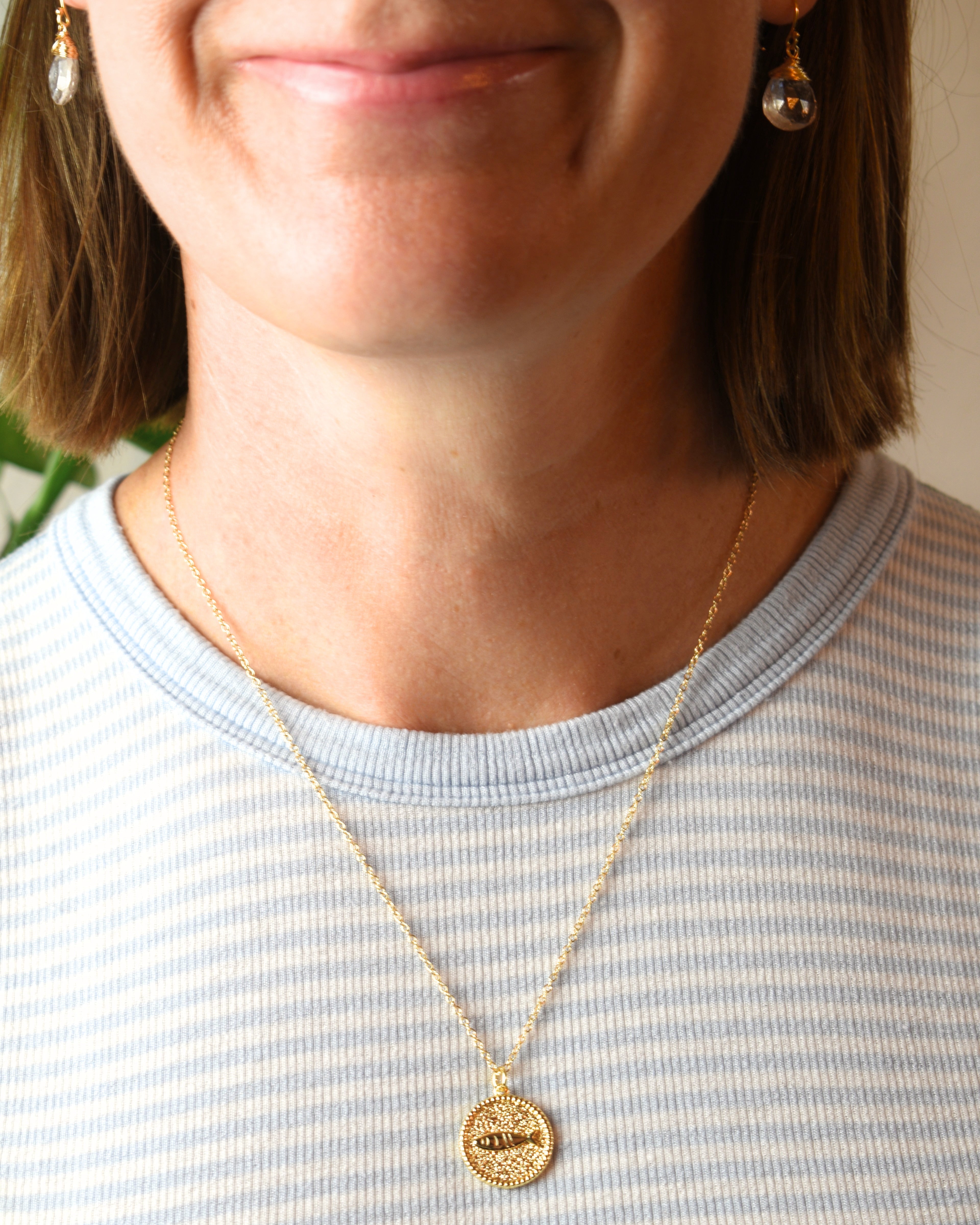 Sardine Medallion Charm Necklace