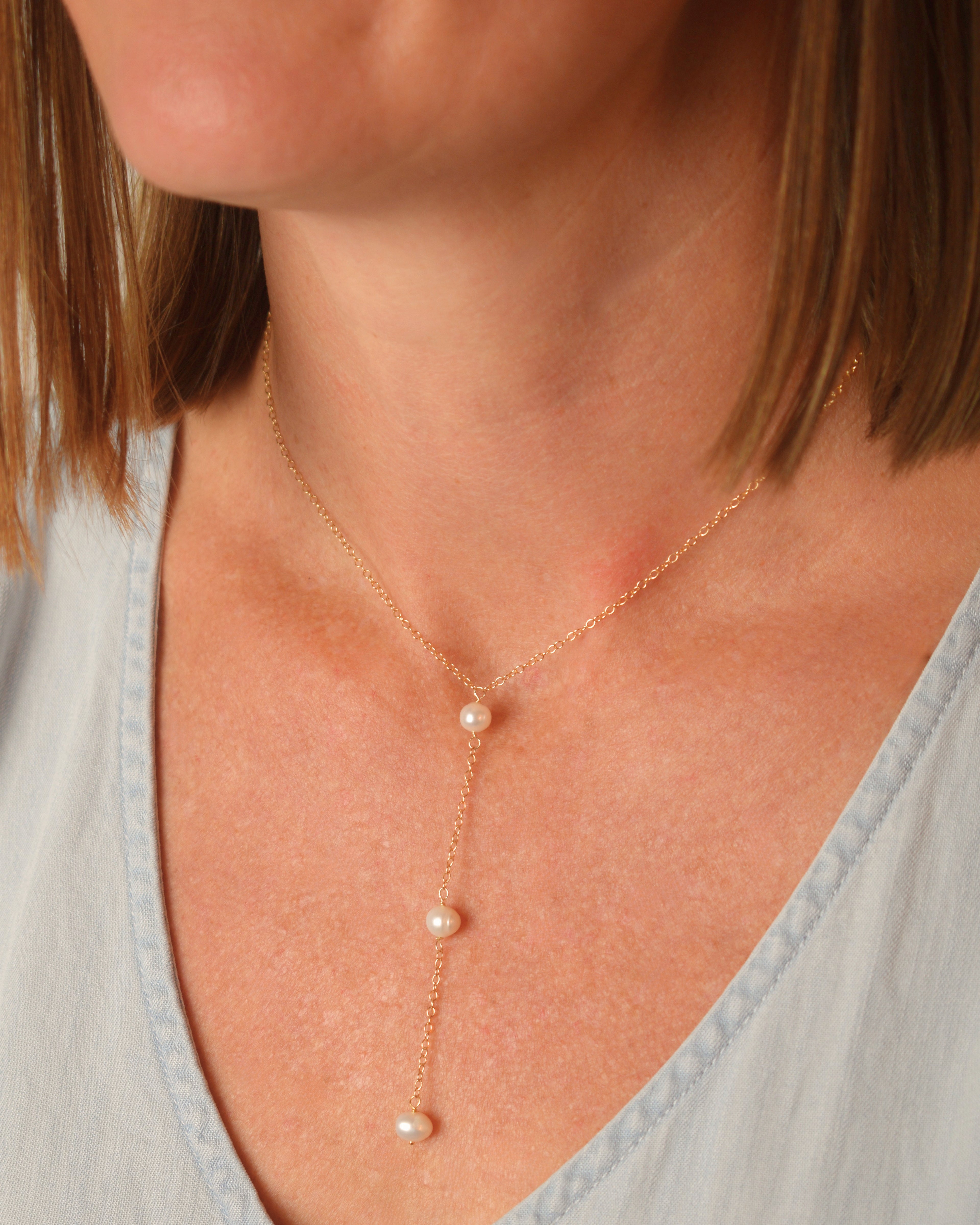 Freshwater Pearl Trio Y Lariat Necklace