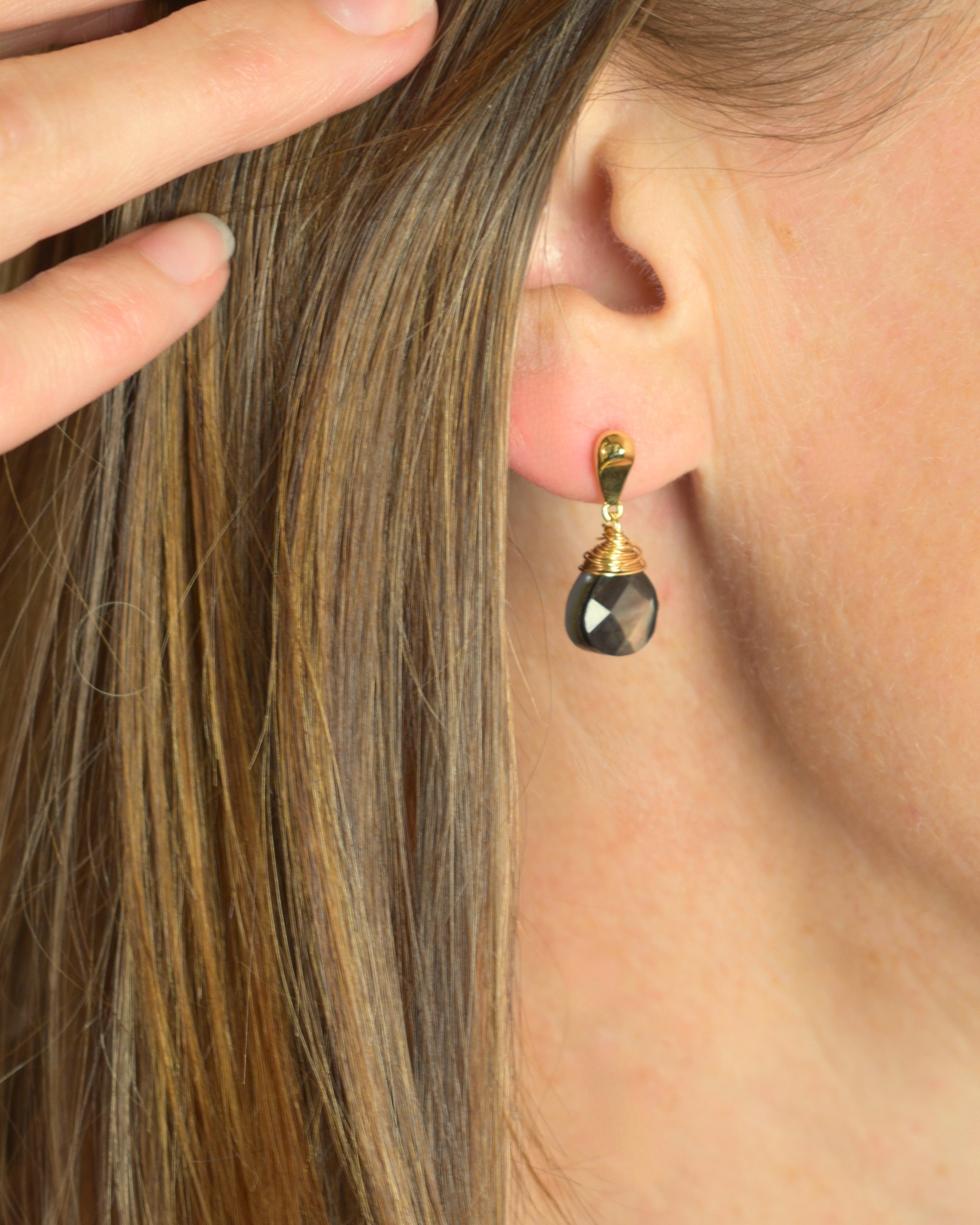Crowned Black Mother of Pearl Post Earrings