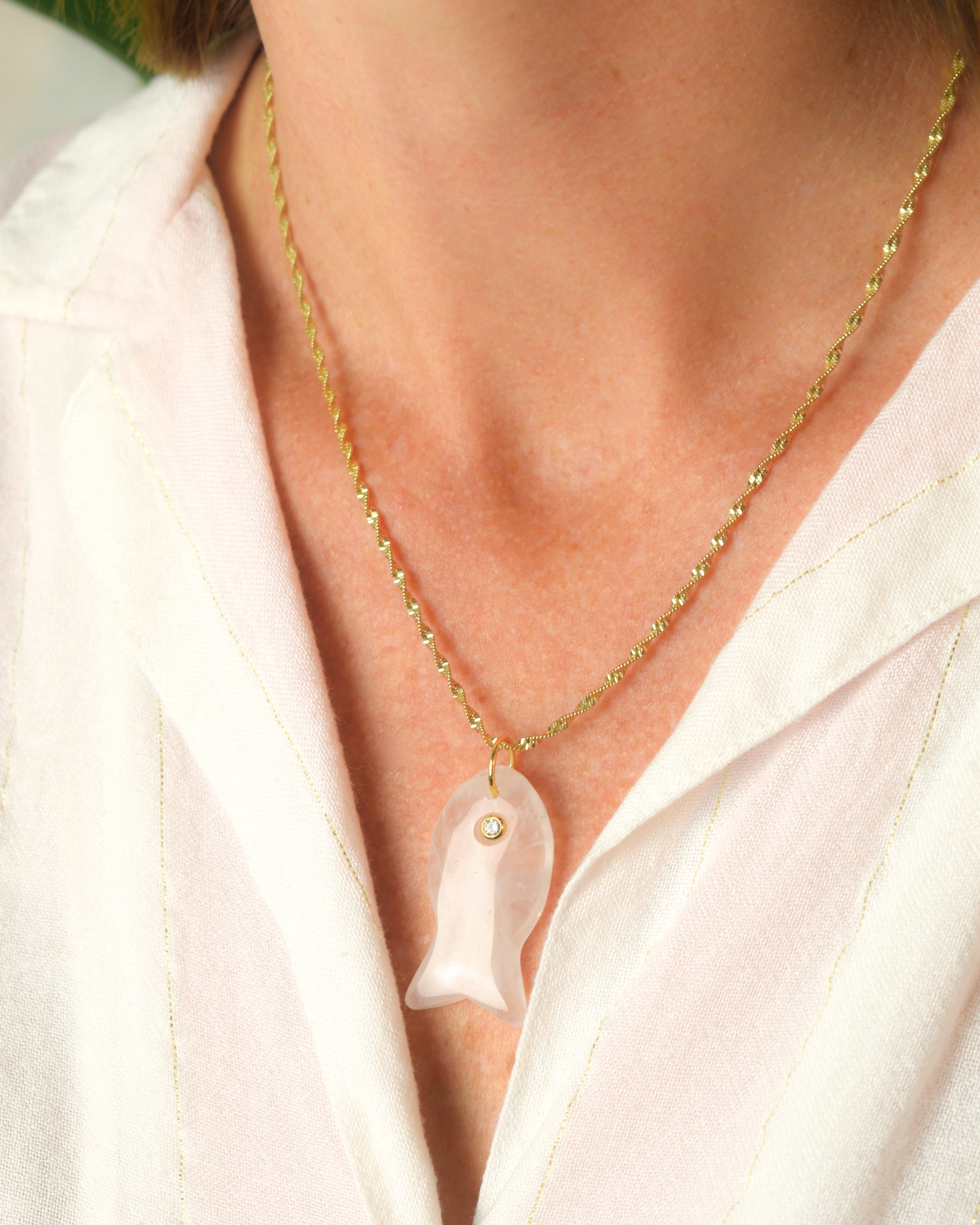 Rock Crystal Fish on the Line Pendant Necklace