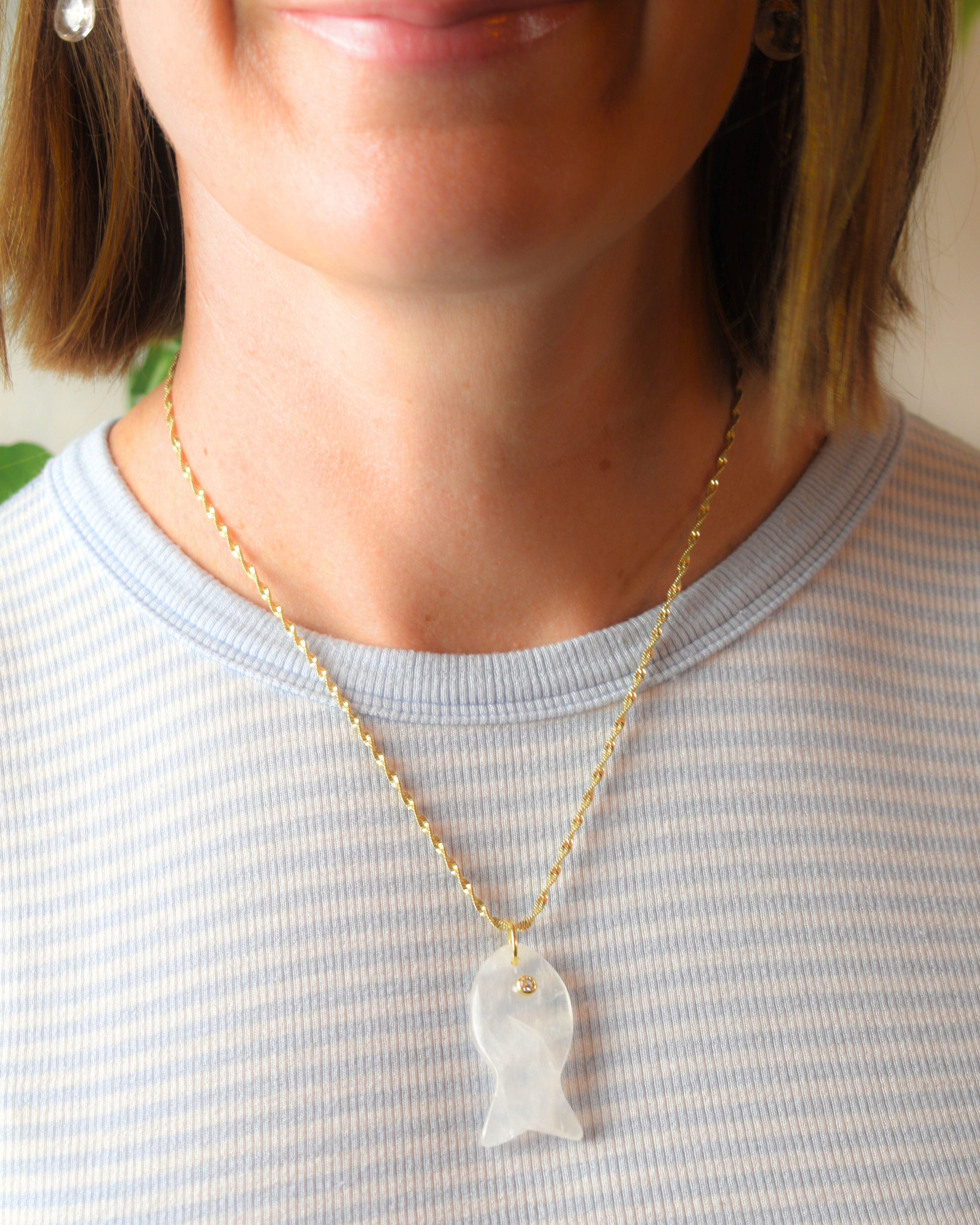 Rock Crystal Fish on the Line Pendant Necklace