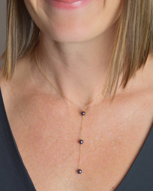 Black Pearl Trio Y Lariat Necklace