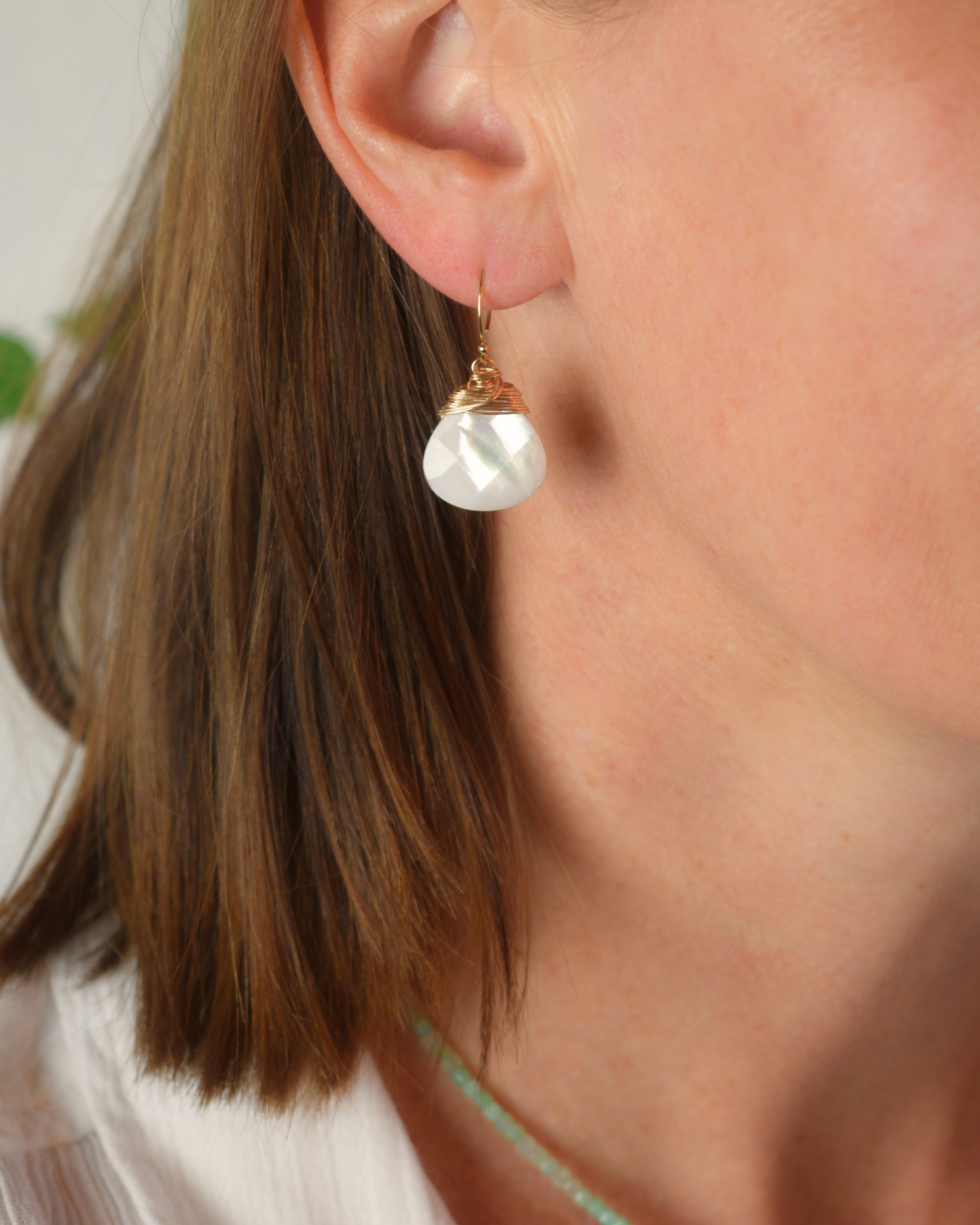 Large Crowned Mother of Pearl Hook Earrings